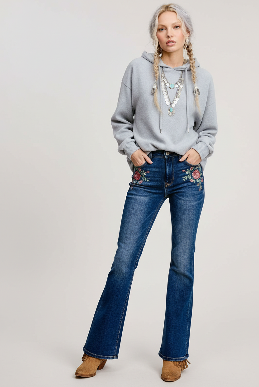 Gray hoodie on model