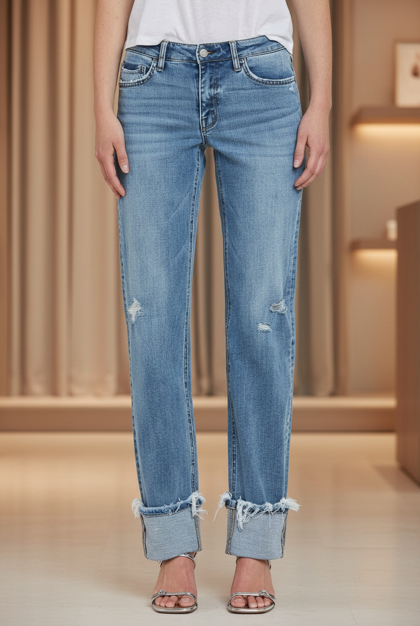 Jeans with boutique-style background