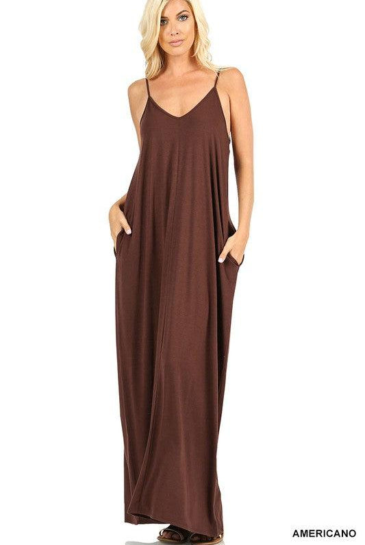 TAYLA V-NECK MAXI DRESS WITH SIDE POCKETS S-3XL - West End Boutique