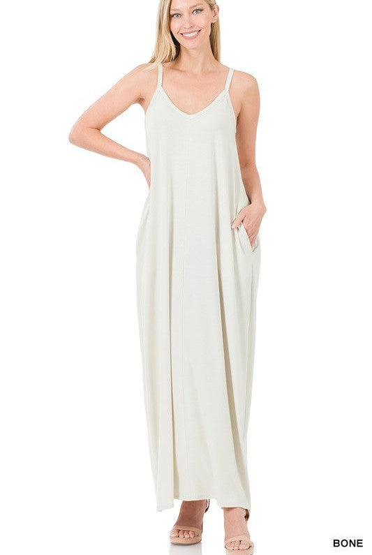 TAYLA V-NECK MAXI DRESS WITH SIDE POCKETS S-3XL - West End Boutique