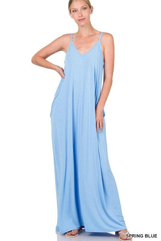TAYLA V-NECK MAXI DRESS WITH SIDE POCKETS S-3XL - West End Boutique