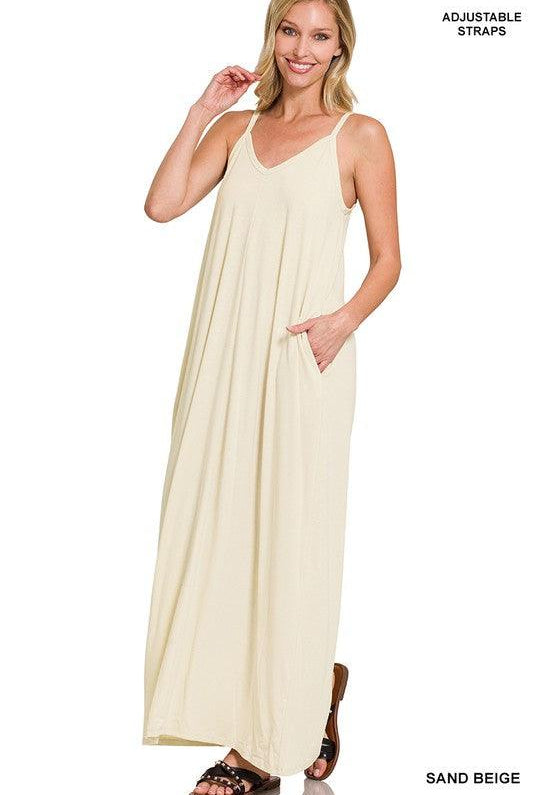 TAYLA V-NECK MAXI DRESS WITH SIDE POCKETS S-3XL - West End Boutique