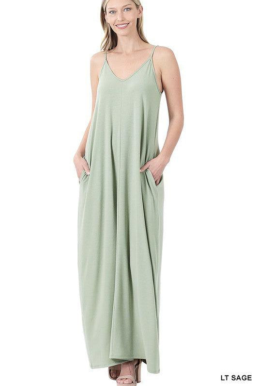 TAYLA V-NECK MAXI DRESS WITH SIDE POCKETS S-3XL - West End Boutique