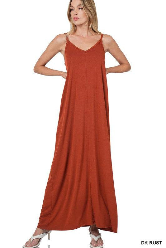 TAYLA V-NECK MAXI DRESS WITH SIDE POCKETS S-3XL - West End Boutique