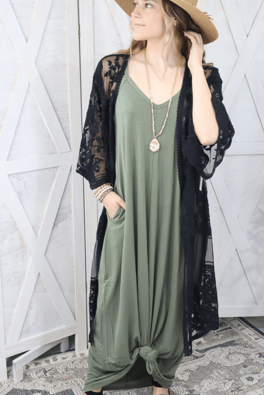TAYLA V-NECK MAXI DRESS WITH SIDE POCKETS S-3XL - West End Boutique