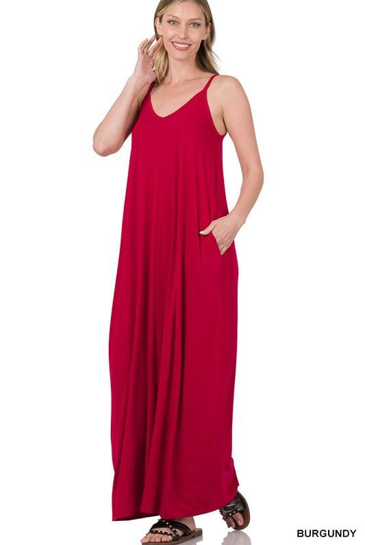 TAYLA V-NECK MAXI DRESS WITH SIDE POCKETS S-3XL - West End Boutique