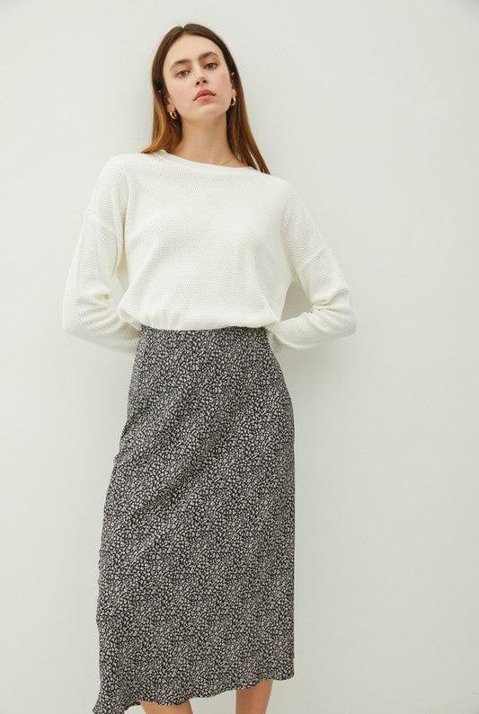 VIOLET FLORAL PRINT MIDI SKIRT WITH ELASTIC WAISTBAND - West End Boutique