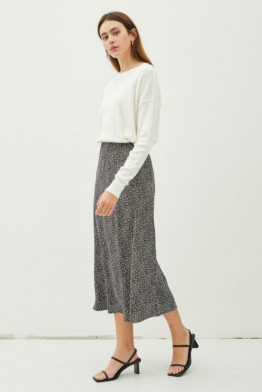 VIOLET FLORAL PRINT MIDI SKIRT WITH ELASTIC WAISTBAND - West End Boutique