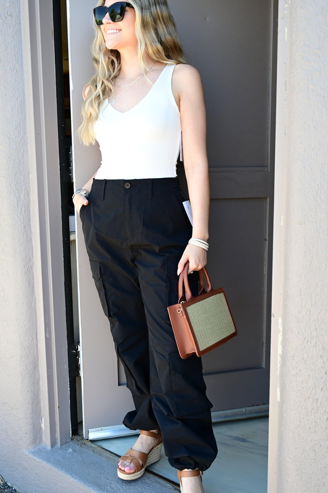 Winona Cargo Pants With Button Closure & Multiple Pockets - West End Boutique