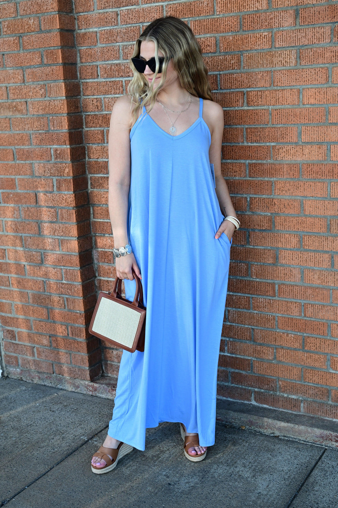 TAYLA V-NECK MAXI DRESS WITH SIDE POCKETS S-3XL - West End Boutique