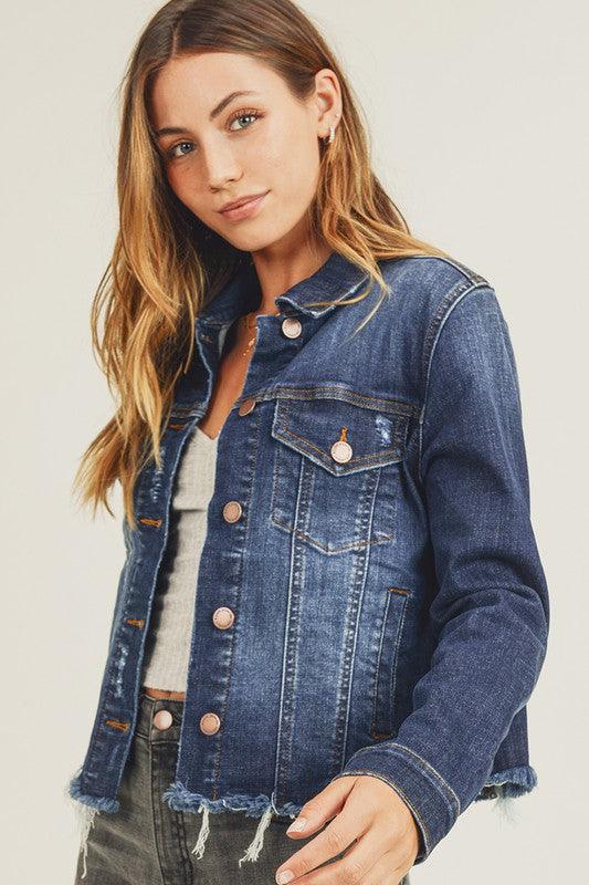 AMANDA FRAYED HEM WASHED JACKET - West End Boutique