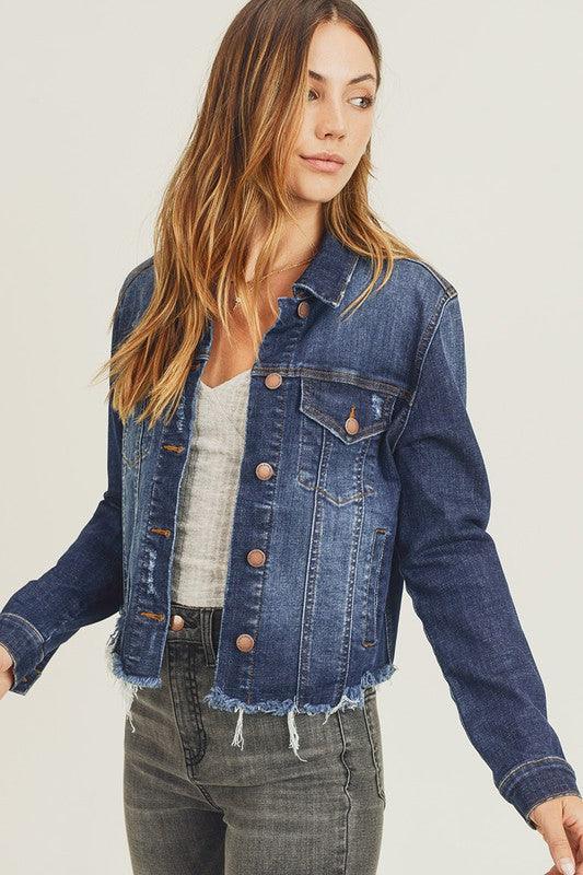 AMANDA FRAYED HEM WASHED JACKET - West End Boutique