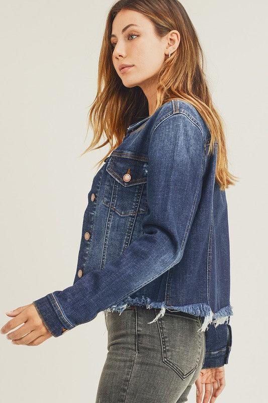 AMANDA FRAYED HEM WASHED JACKET - West End Boutique