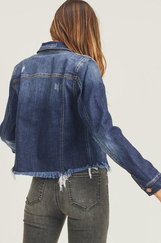 AMANDA FRAYED HEM WASHED JACKET - West End Boutique