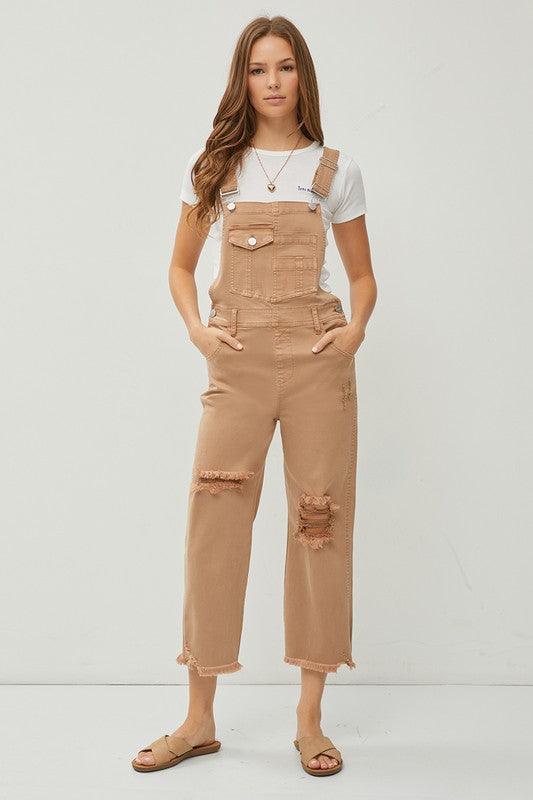 AMANDA HIGH RISE DISTRESSED STRAIGHT OVERALLS S-XL - West End Boutique