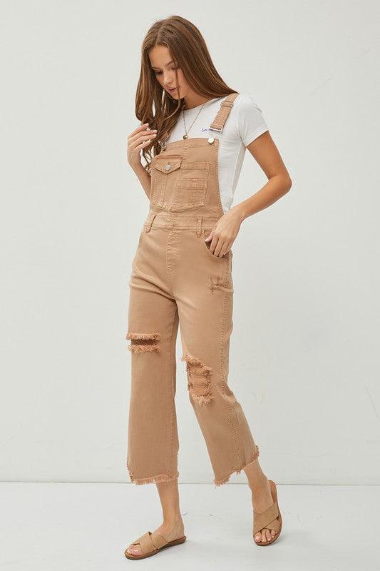 AMANDA HIGH RISE DISTRESSED STRAIGHT OVERALLS S-XL - West End Boutique