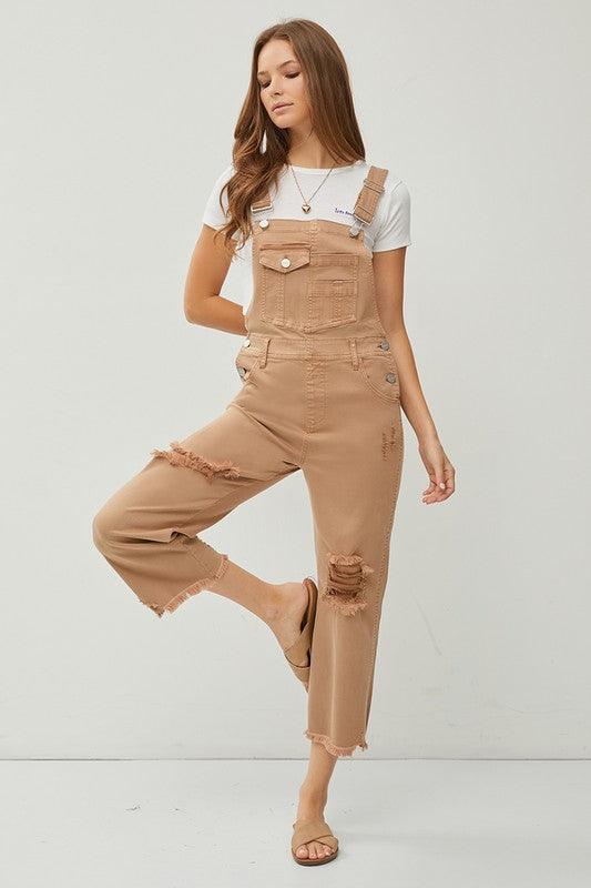 AMANDA HIGH RISE DISTRESSED STRAIGHT OVERALLS S-XL - West End Boutique