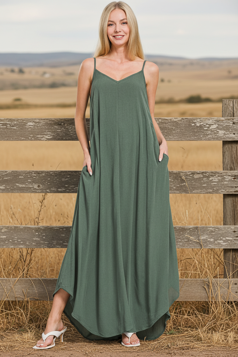 Ash jade maxi cami dress with western boho ranch background