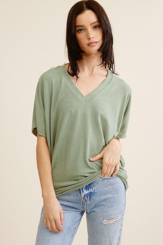 Aurora Bliss Short Sleeve Vneck Crepe Hachi Top - West End Boutique