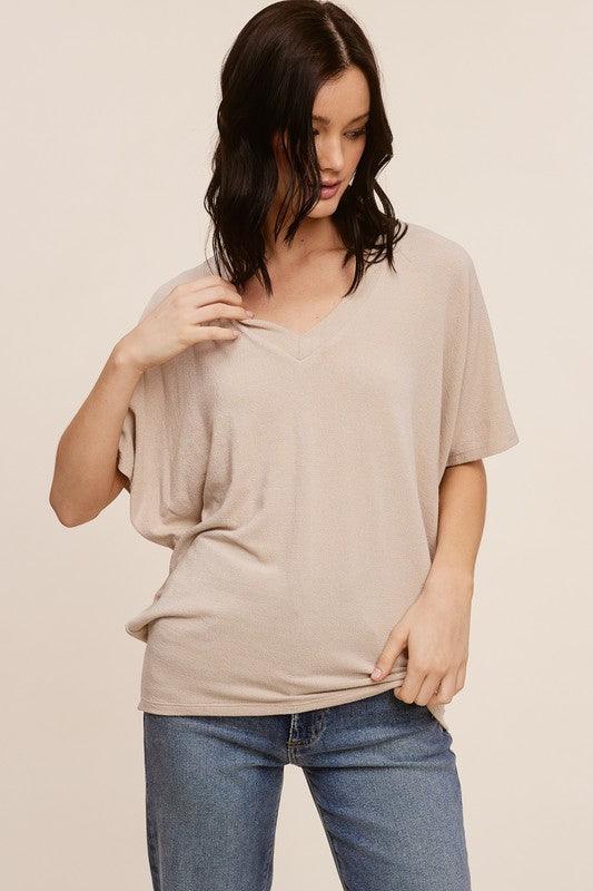 Aurora Bliss Short Sleeve Vneck Crepe Hachi Top - West End Boutique