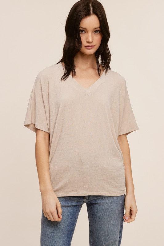 Aurora Bliss Short Sleeve Vneck Crepe Hachi Top - West End Boutique