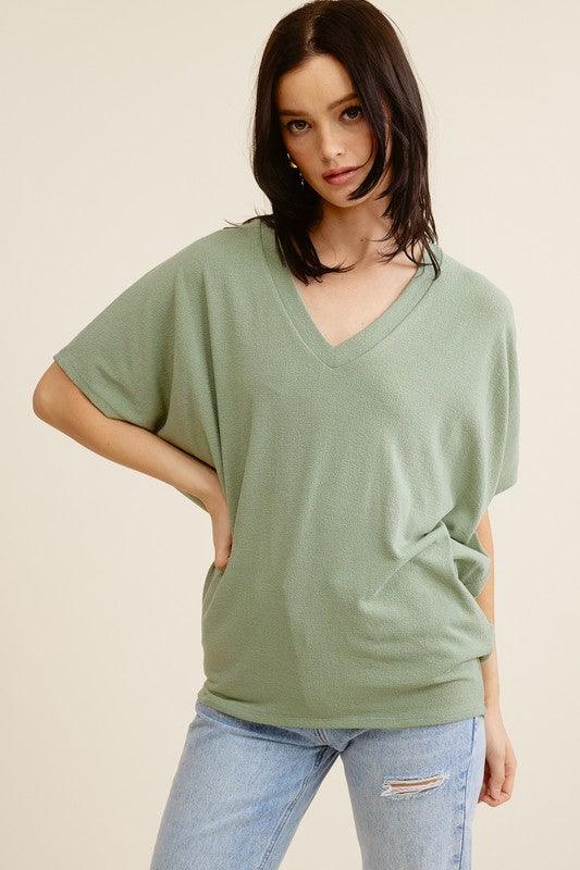 Aurora Bliss Short Sleeve Vneck Crepe Hachi Top - West End Boutique