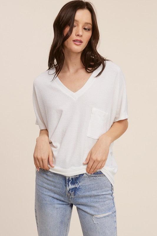 Aurora Bliss Short Sleeve Vneck Crepe Hachi Top - West End Boutique