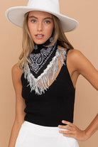 Bandanna Scarf with Sequin Fringe Edge - West End Boutique