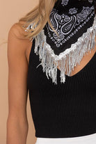 Bandanna Scarf with Sequin Fringe Edge - West End Boutique