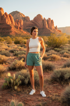 Basil green shorts with desert landscape