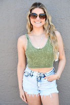 BECKY WASHED RIBBED CROPPED BRA PADDED TANK TOP S-XL - West End Boutique