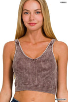 BECKY WASHED RIBBED CROPPED BRA PADDED TANK TOP S-XL - West End Boutique