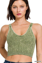 BECKY WASHED RIBBED CROPPED BRA PADDED TANK TOP S-XL - West End Boutique