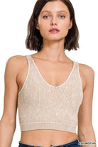 BECKY WASHED RIBBED CROPPED BRA PADDED TANK TOP S-XL - West End Boutique