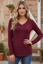 Cabernet v-neck top on model - no vest