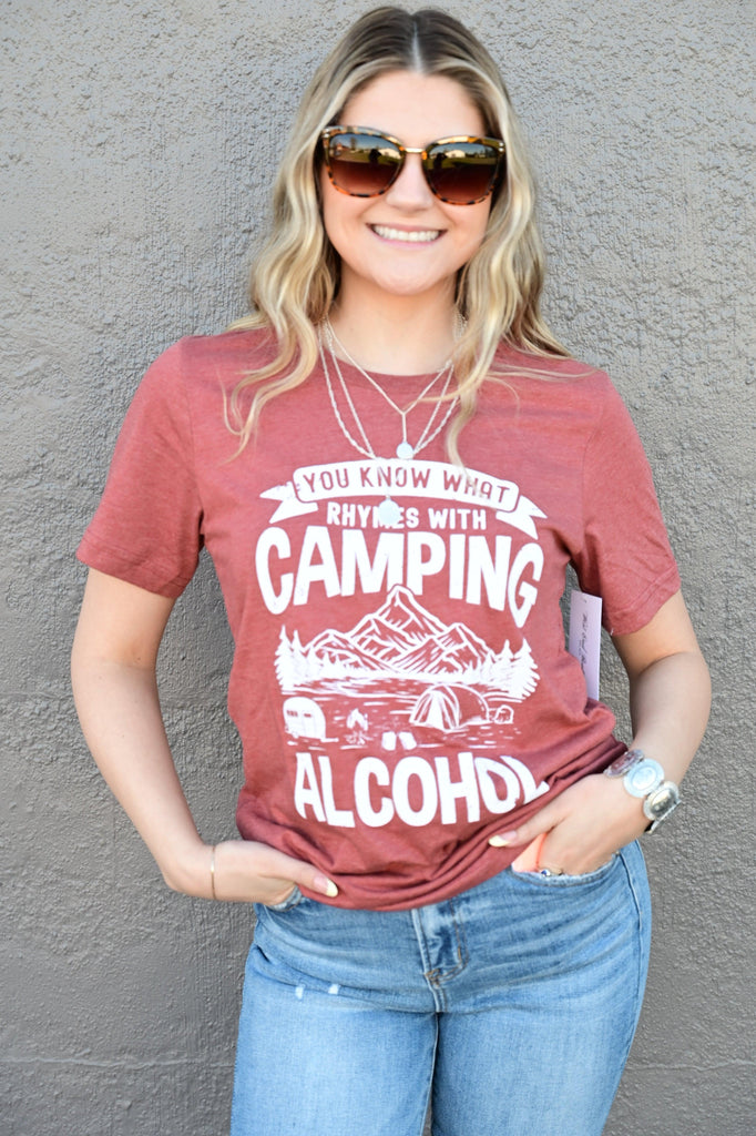 Camping Rhymes With Alcohol Summer Graphic Tee S-XL - West End Boutique