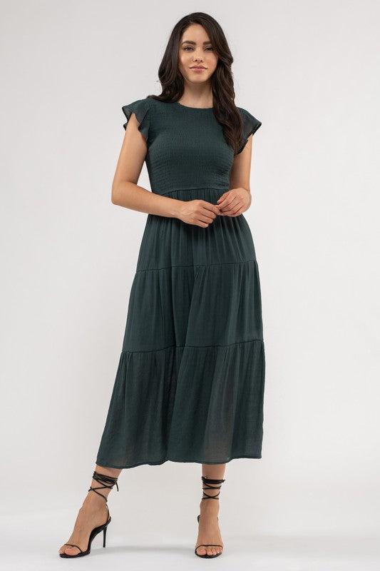 DANICA SMOCKED TIERED MIDI DRESS S-3XL - West End Boutique