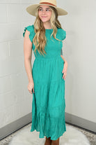 DANICA SMOCKED TIERED MIDI DRESS S-3XL - West End Boutique