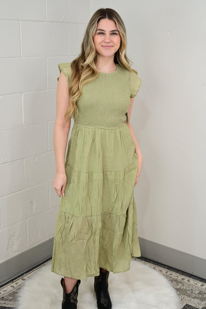 DANICA SMOCKED TIERED MIDI DRESS S-3XL - West End Boutique