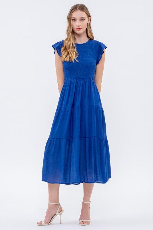 DANICA SMOCKED TIERED MIDI DRESS S-3XL - West End Boutique