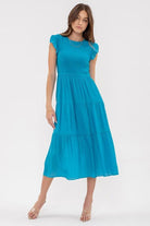 DANICA SMOCKED TIERED MIDI DRESS S-3XL - West End Boutique