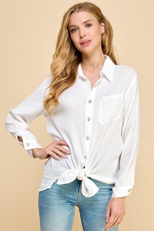 Delilah Gauzy Long Sleeve Shirt - West End Boutique