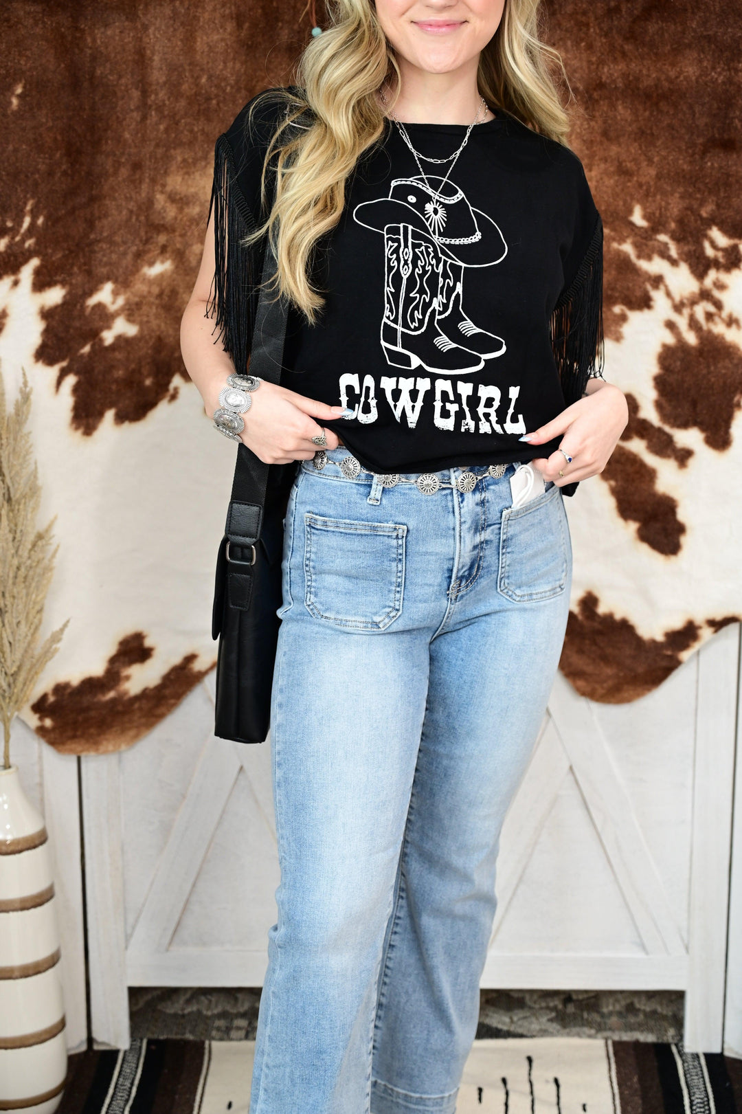 FRANCESCA FRINGED COWGIRL GRAPHIC T - West End Boutique