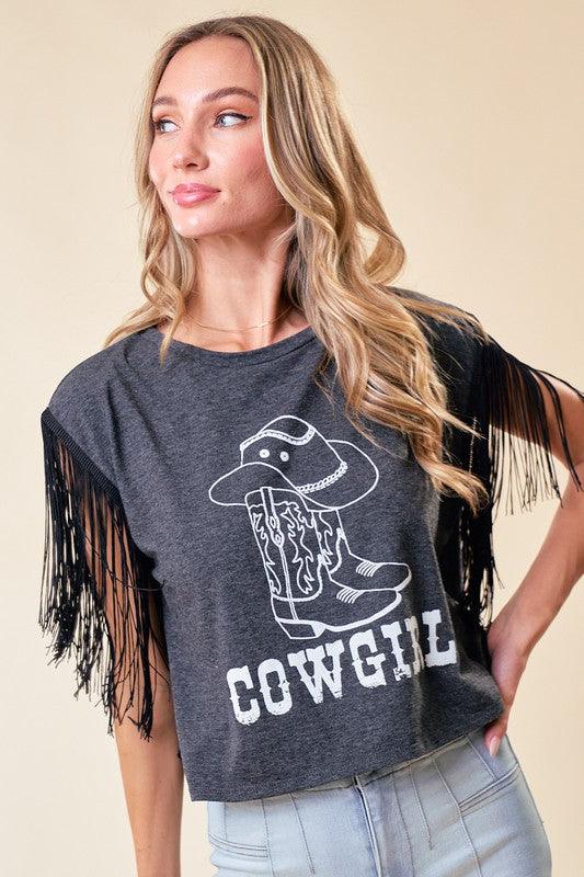 FRANCESCA FRINGED COWGIRL GRAPHIC T - West End Boutique