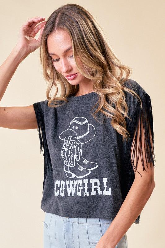 FRANCESCA FRINGED COWGIRL GRAPHIC T - West End Boutique