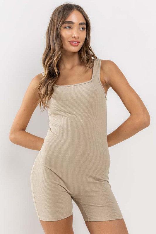 GEMMA SQUARE-NECK TANK ROMPER - West End Boutique