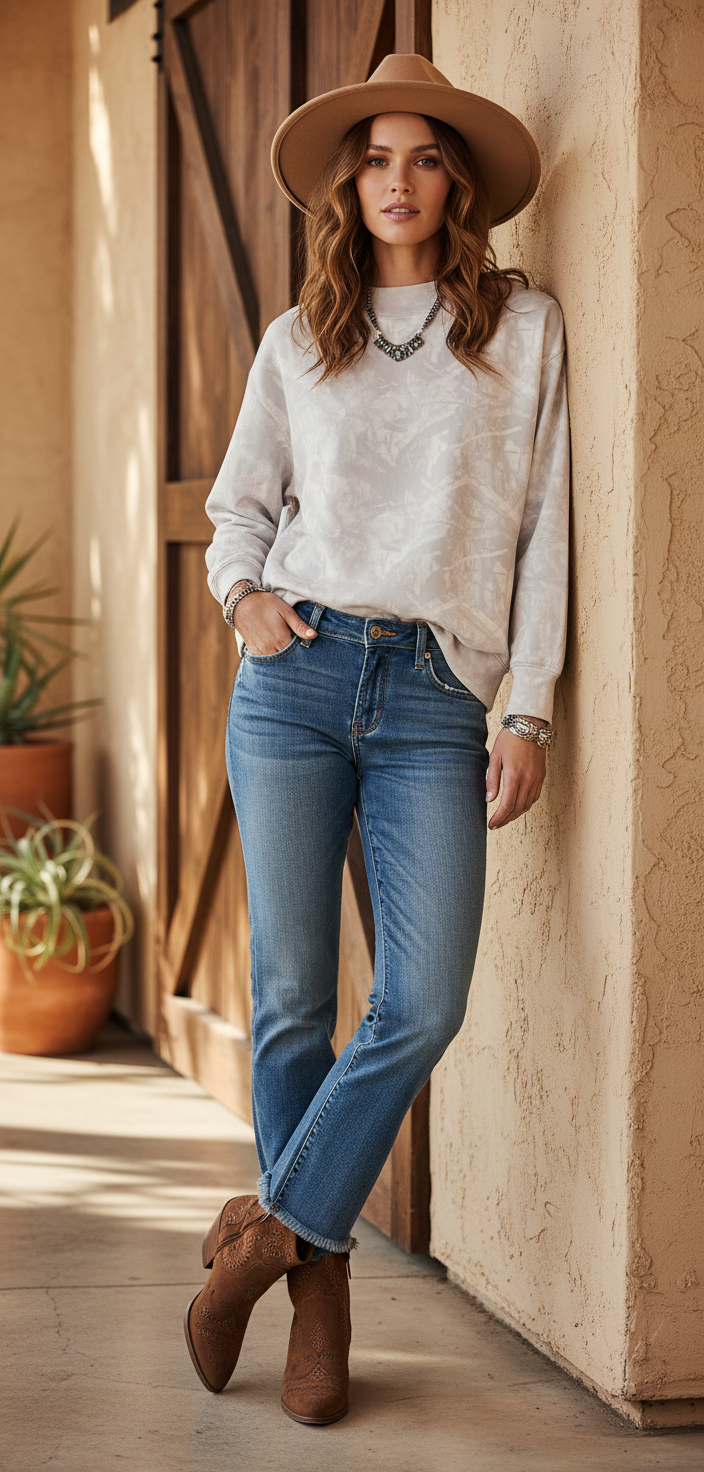 Gray camo sweatshirt on model - neckline corrected