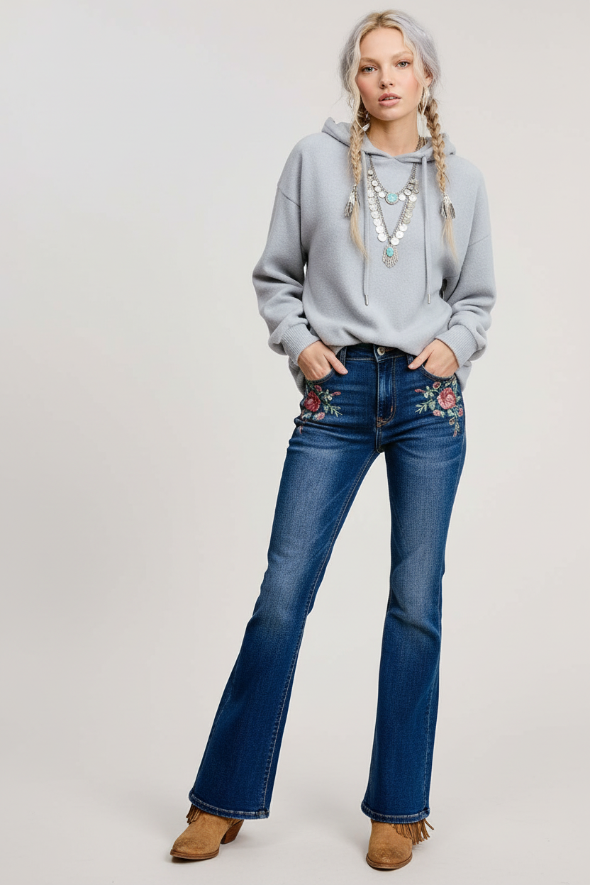 Gray hoodie on model