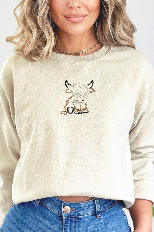 Highland Cow Cute Farm Embroidered Sweatshirt S-XL - West End Boutique