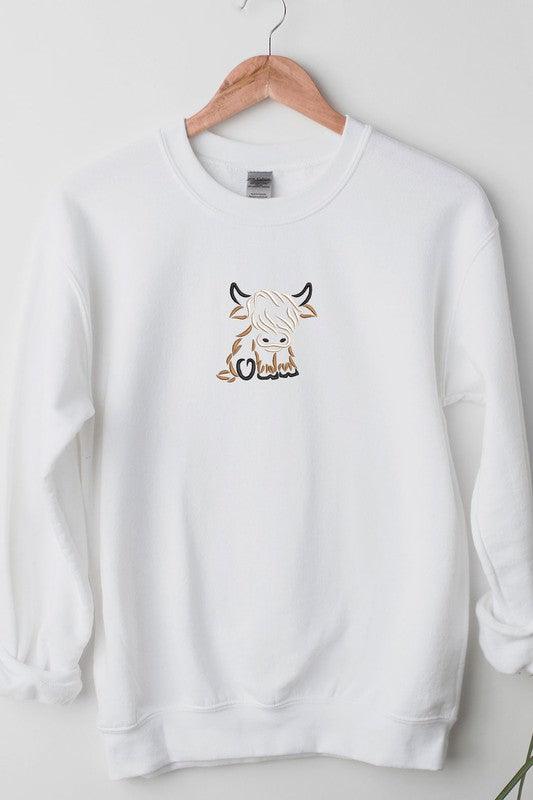 Highland Cow Cute Farm Embroidered Sweatshirt S-XL - West End Boutique